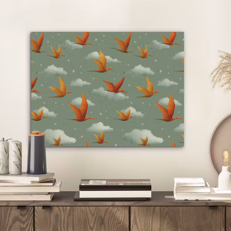 Dinosaurussen - Wolken - Sterren - Oranje PET vilt klein -sfeer1