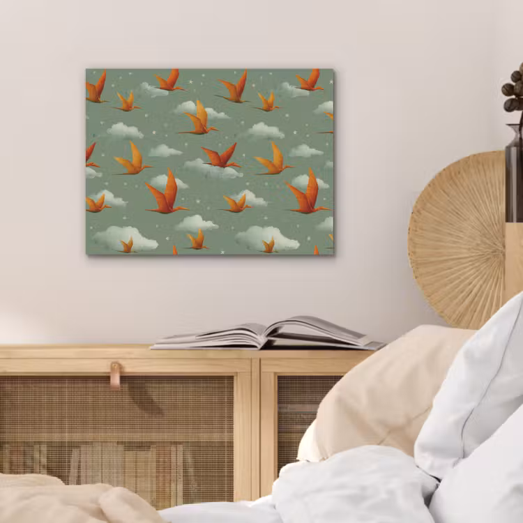 Dinosaurussen - Wolken - Sterren - Oranje PET vilt klein -sfeer3