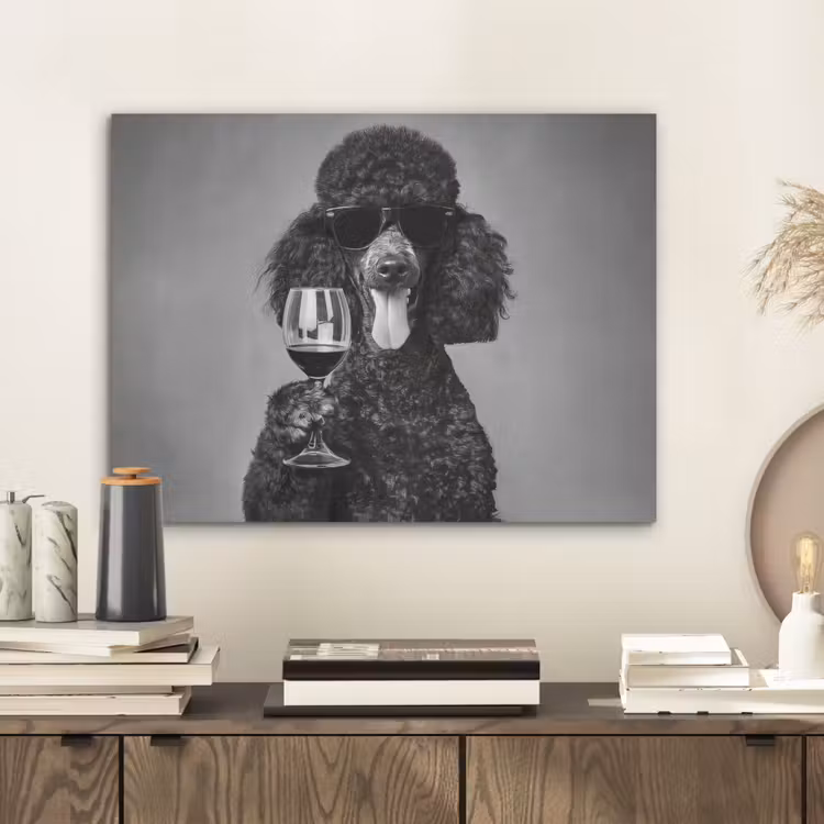Hond - Krullen - Zonnebril - Wijn PET vilt klein -sfeer1