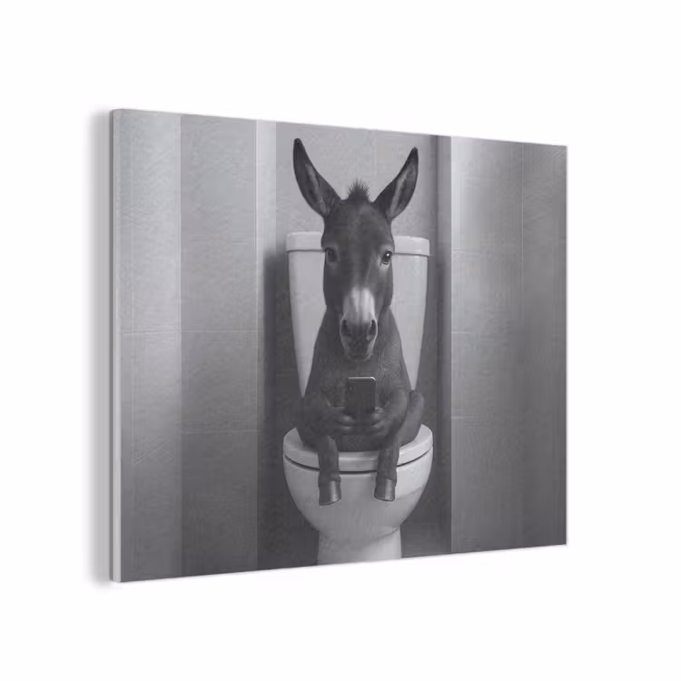 Ezel - Telefoon - Toilet - Zwart - Wit PET vilt klein -3d
