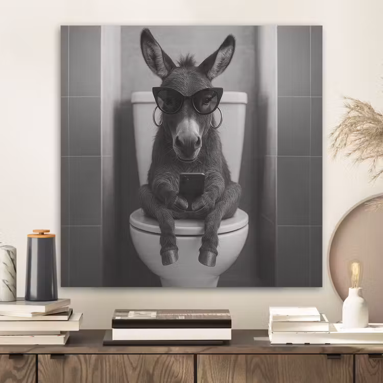 Ezel - Telefoon - Toilet - Zwart - Wit PET vilt klein -sfeer1