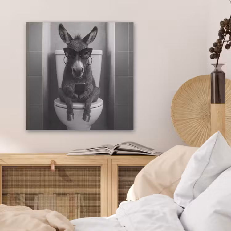 Ezel - Telefoon - Toilet - Zwart - Wit PET vilt klein -sfeer3