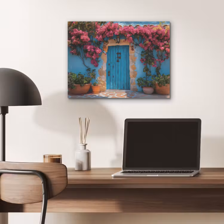 Deur - Hout - Bloemen - Blauw PET vilt klein -sfeer5