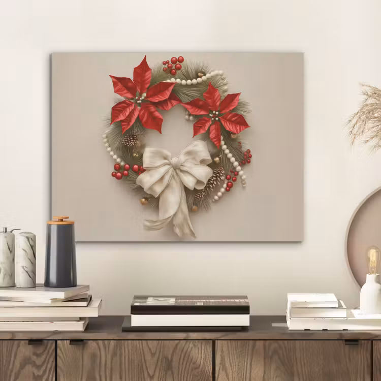 Deurkrans - Strik - Kerst - Rood - Groen PET vilt klein -sfeer1