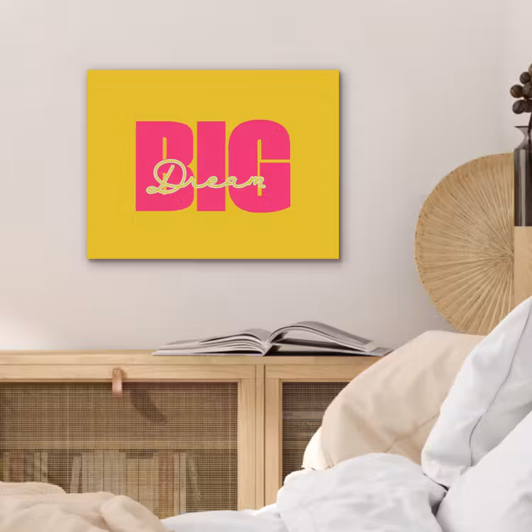 Dream big - Geel - Roze PET vilt klein -sfeer3