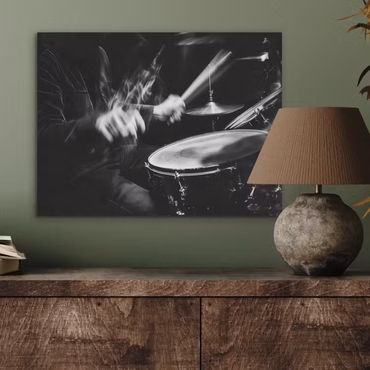 Drummer - Zwart - Drumstel PET vilt klein -sfeer2