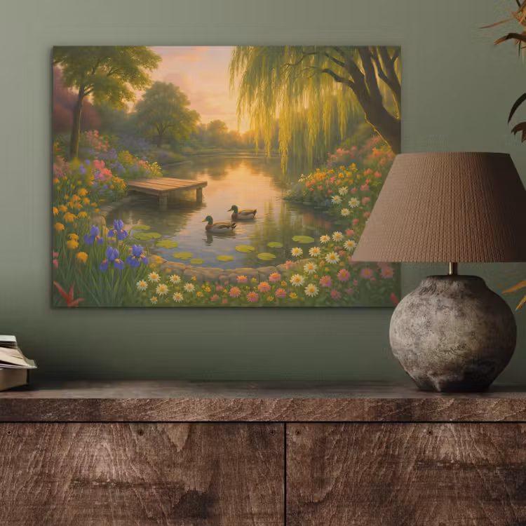 Eenden - Vijver - Bloemen PET vilt klein -sfeer2