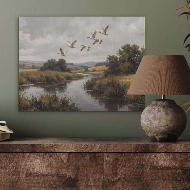 Eenden - Rivier - Landschap - Vlucht - Nostalgisch PET vilt klein -sfeer2