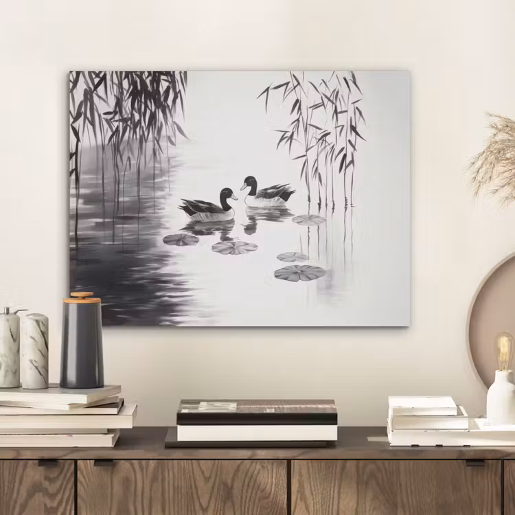 Eenden - Waterlelies - Riet - Zwart PET vilt klein -sfeer1