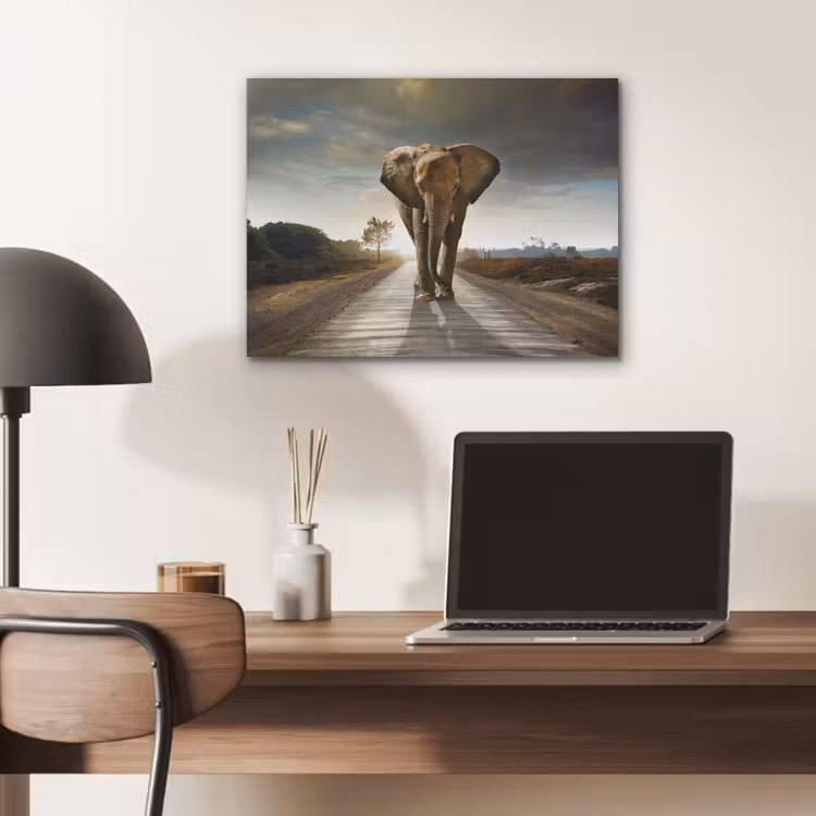 Olifant - Weg - Dieren - Zonsondergang - Landschap PET vilt klein -sfeer5
