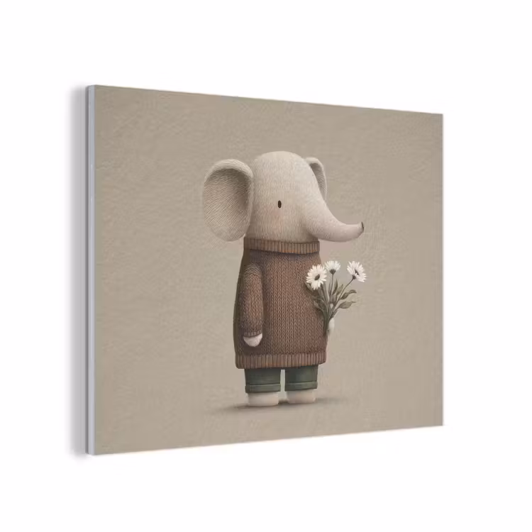 Olifant - Witte bloemen - Kindvriendelijk PET vilt klein -3d