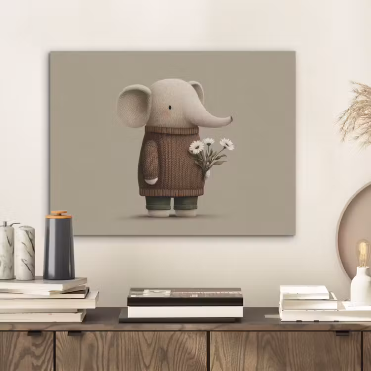 Olifant - Witte bloemen - Kindvriendelijk PET vilt klein -sfeer1