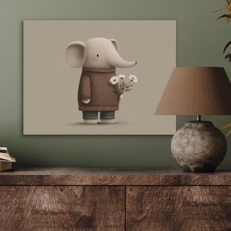 Olifant - Witte bloemen - Kindvriendelijk PET vilt klein -sfeer2