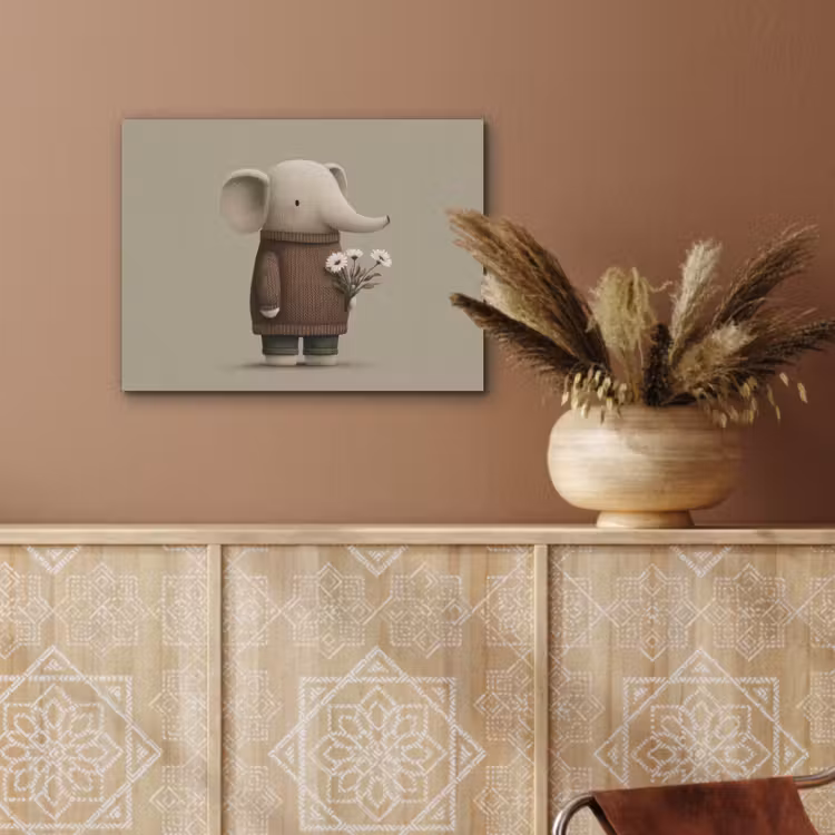Olifant - Witte bloemen - Kindvriendelijk PET vilt klein -sfeer4