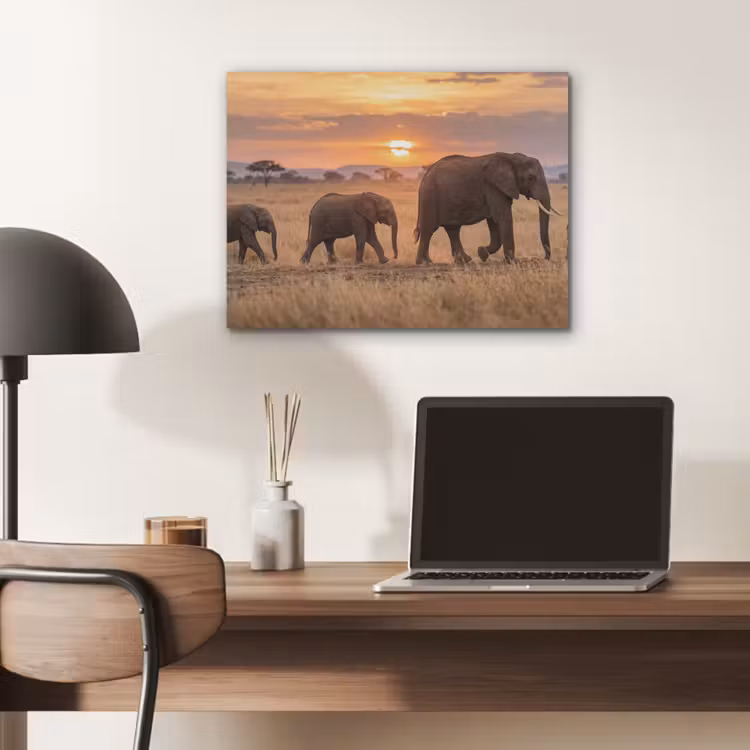 Olifanten - Savanne - Zonsondergang - Afrika - Warm PET vilt klein -sfeer5