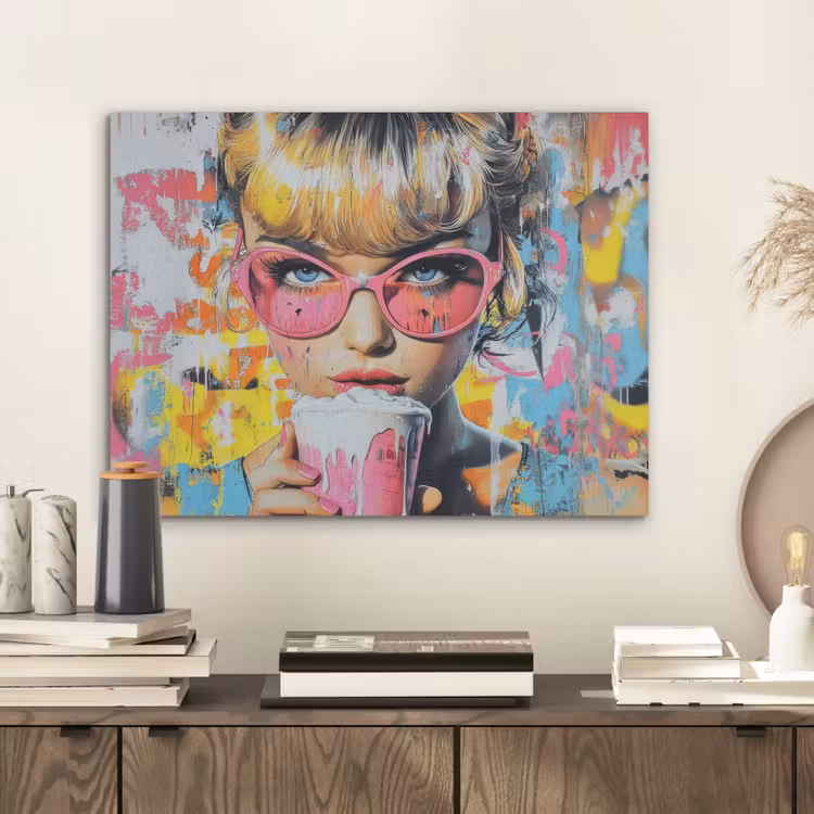 Expressief - Milkshake - Vrouw - Felle kleuren PET vilt klein -sfeer1