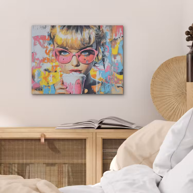 Expressief - Milkshake - Vrouw - Felle kleuren PET vilt klein -sfeer3