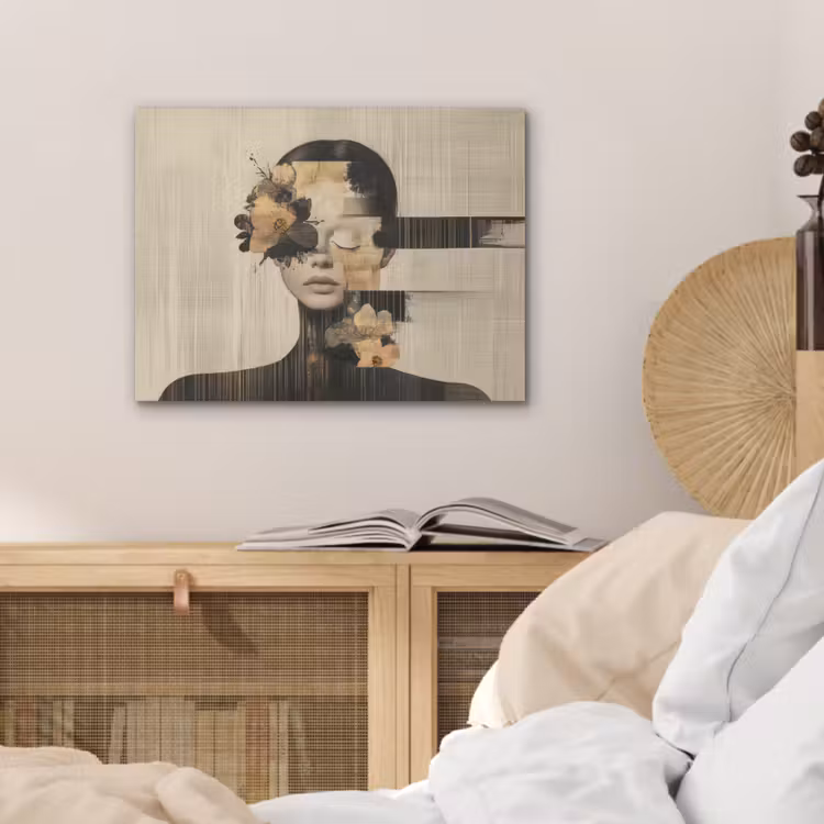 Gezicht - Bloemen - Zwart - Vrouw PET vilt klein -sfeer3