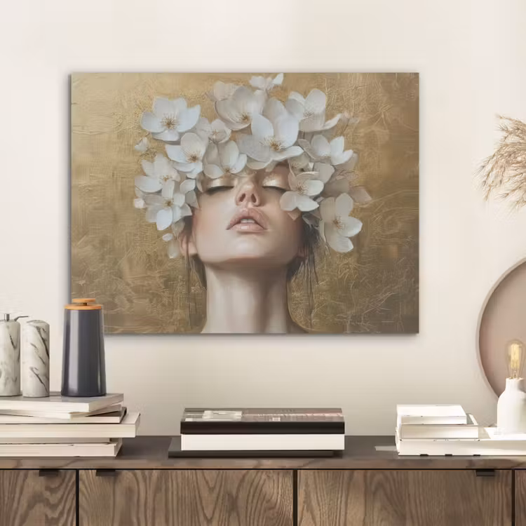Gezicht - Bloemen - Goud - Abstract PET vilt klein -sfeer1