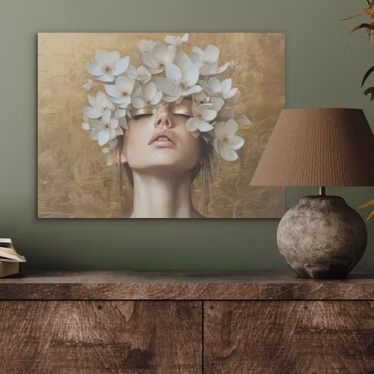 Gezicht - Bloemen - Goud - Abstract PET vilt klein -sfeer2