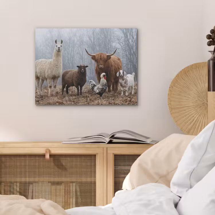 Boerderijdieren - Groep - Mist - Natuur - Rustiek PET vilt klein -sfeer3