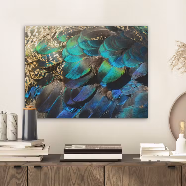 Veren - Pauwveren - Pauw - Blauw - Kunst PET vilt klein -sfeer1
