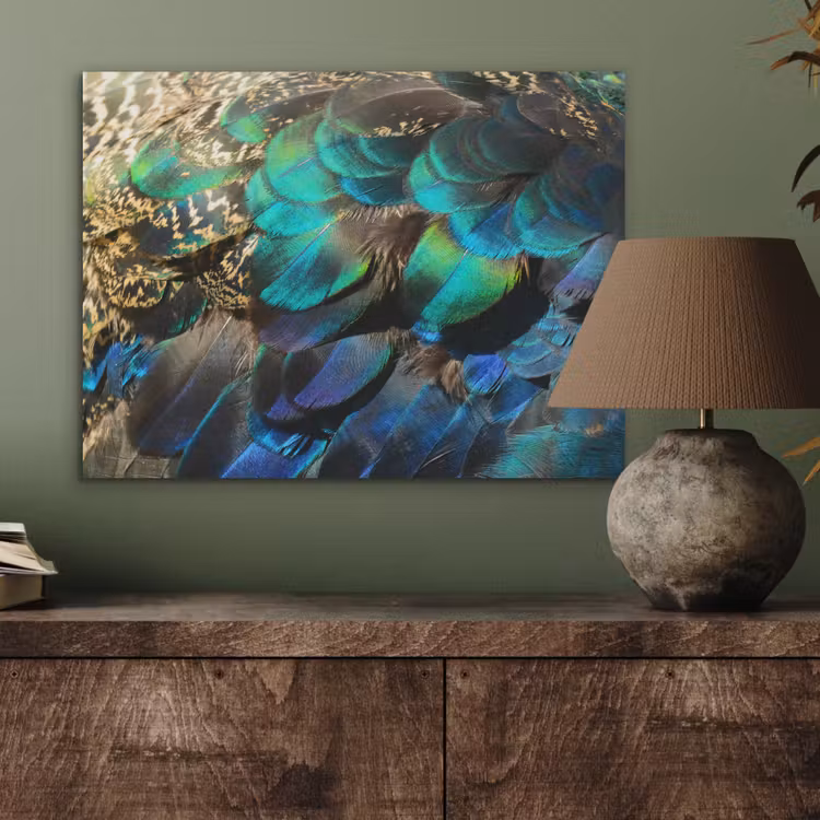 Veren - Pauwveren - Pauw - Blauw - Kunst PET vilt klein -sfeer2