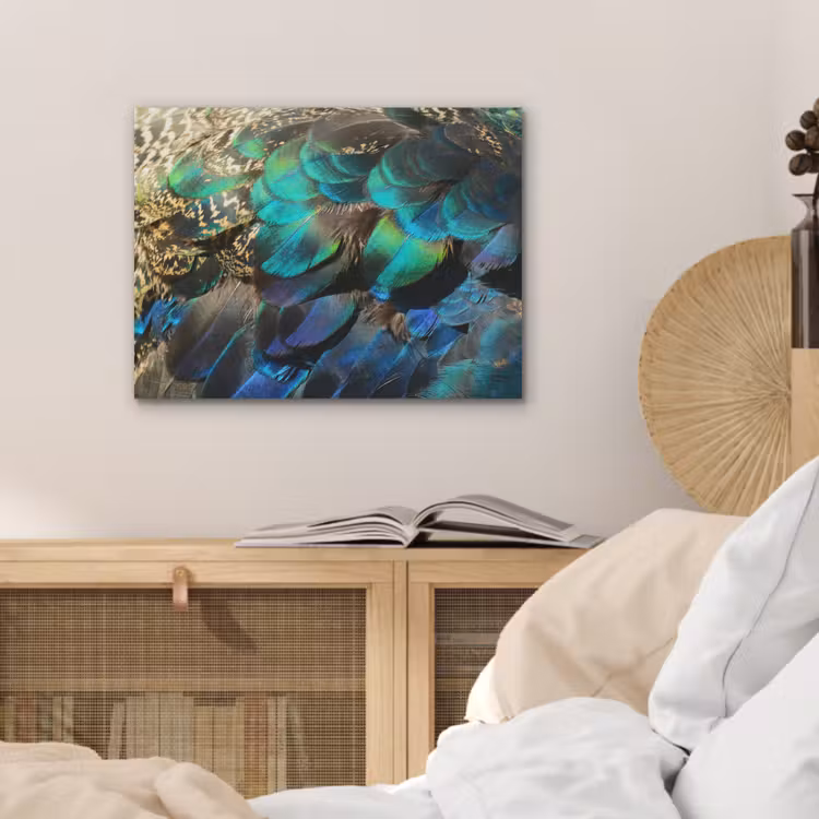 Veren - Pauwveren - Pauw - Blauw - Kunst PET vilt klein -sfeer3
