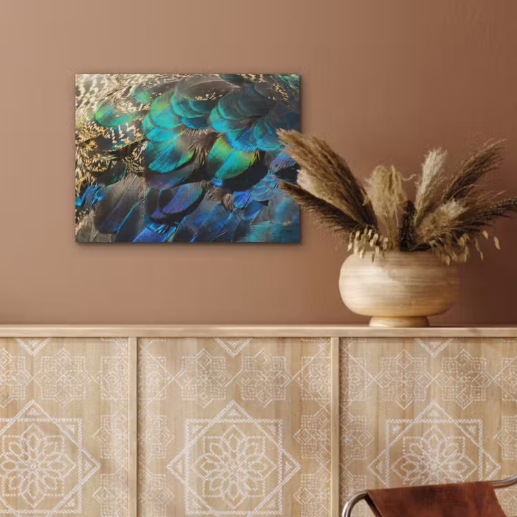 Veren - Pauwveren - Pauw - Blauw - Kunst PET vilt klein -sfeer4