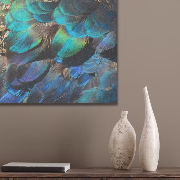 Veren - Pauwveren - Pauw - Blauw - Kunst PET vilt klein -sfeer6_closeup