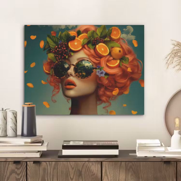 Vrouw - Sinaasappel - Bessen - Oranje PET vilt klein -sfeer1