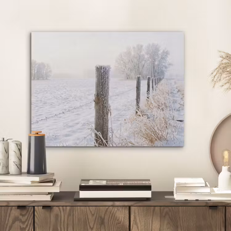 Hek - Sneeuw - Mist - Platteland - Nostalgisch PET vilt klein -sfeer1