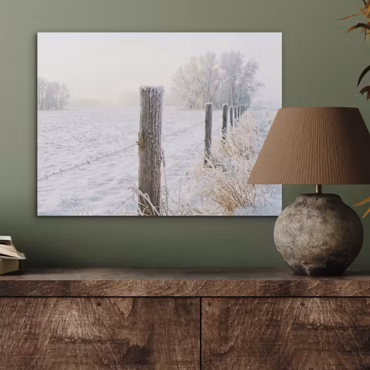 Hek - Sneeuw - Mist - Platteland - Nostalgisch PET vilt klein -sfeer2