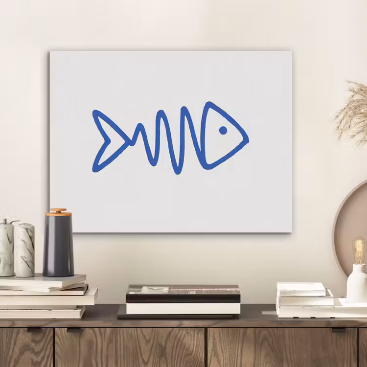 Vis - Minimalistisch - Blauw - Lijn PET vilt klein -sfeer1