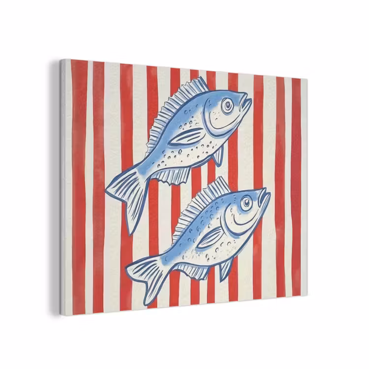 Vissen - Verticale strepen - Blauw - Rood PET vilt klein -3d