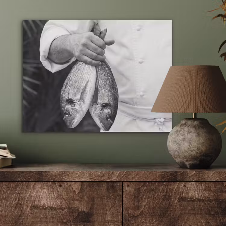 Vissen - Chef - Zwart - Wit PET vilt klein -sfeer2