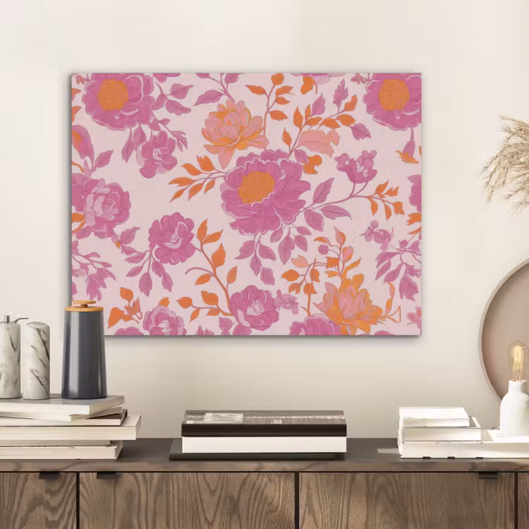 Bloemenpatroon - Roze - Oranje - Bloemen PET vilt klein -sfeer1