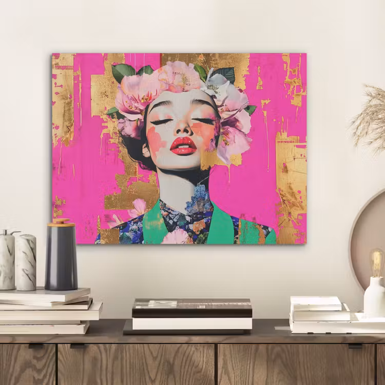 Bloemenkroon - Goud - Vrouw - Portret PET vilt klein -sfeer1