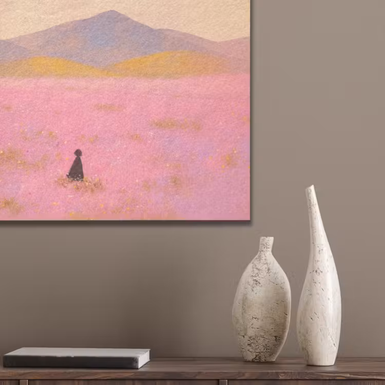 Bloemenweide - Heuvels - Silhouet - Roze PET vilt klein -sfeer6_closeup