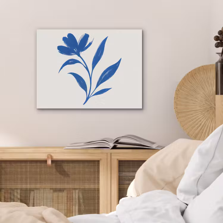 Bloem - Blaadjes - Minimalistisch - Blauw PET vilt klein -sfeer3