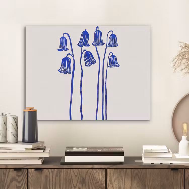Bloemen - Blauw - Lijnen - Bloemblaadjes PET vilt klein -sfeer1