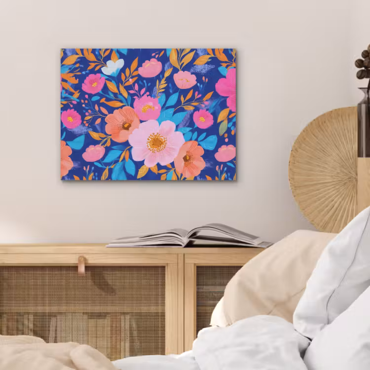 Bloemen - Blauw - Roze PET vilt klein -sfeer3