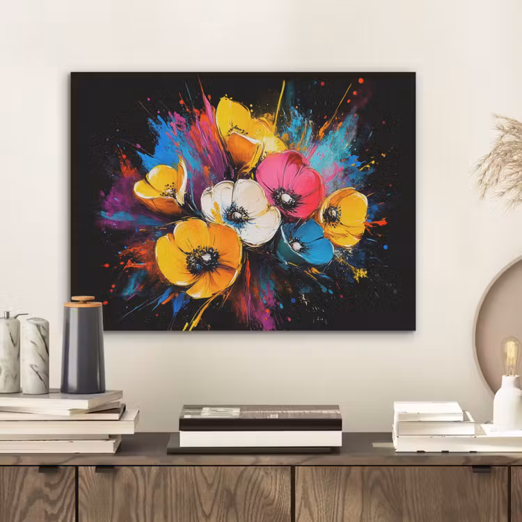 Bloemen - Kleurrijk - Graffiti - Modern - Boeket PET vilt klein -sfeer1