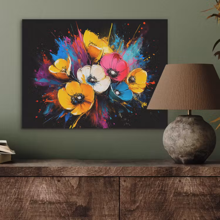 Bloemen - Kleurrijk - Graffiti - Modern - Boeket PET vilt klein -sfeer2