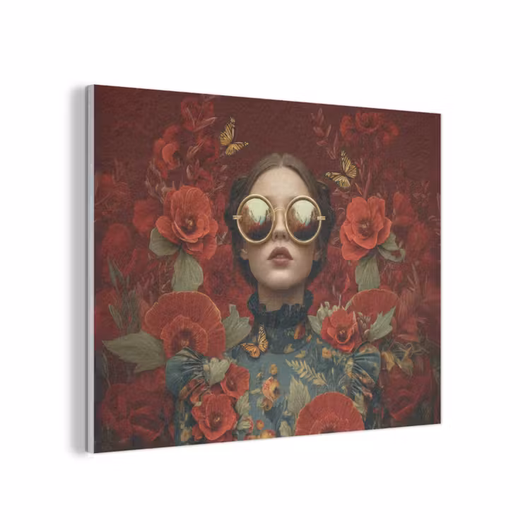 Bloemen - Dieprood - Zonnebril - Vrouw PET vilt klein -3d