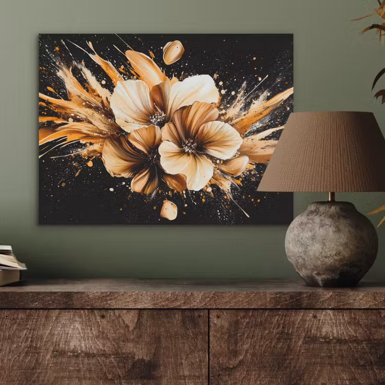 Bloemen - Goud - Graffiti - Zwart - Abstract PET vilt klein -sfeer2