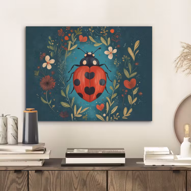 Bloemen - Lieveheersbeestje - Hartje - Rood PET vilt klein -sfeer1