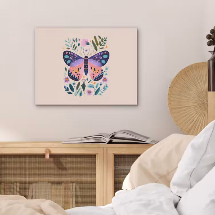 Bloemen - Bladeren - Vlinder - Kleurrijk PET vilt klein -sfeer3