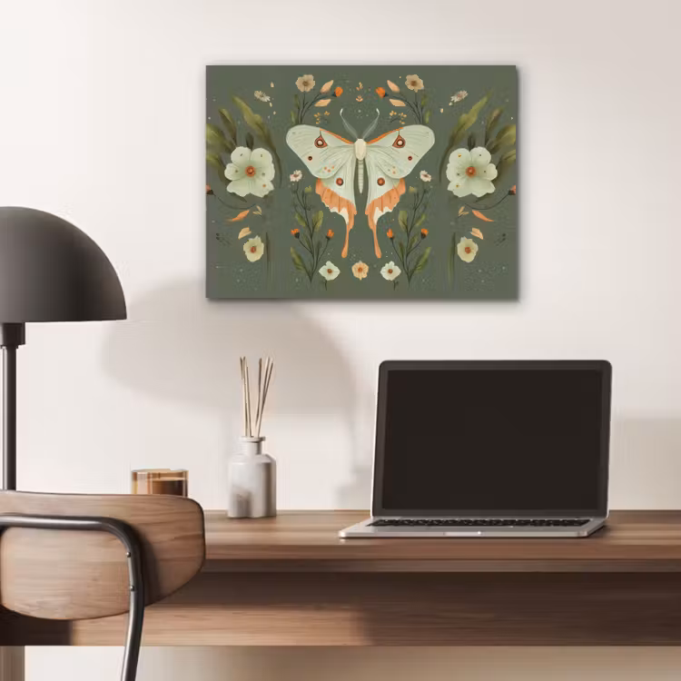 Bloemen - Bladeren - Olijfgroen - Vlinder PET vilt klein -sfeer5