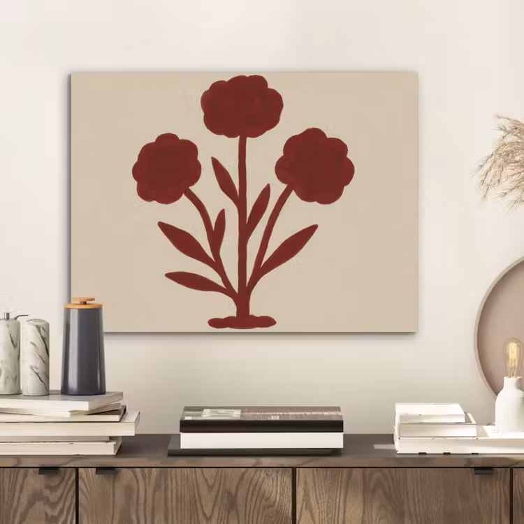 Bloemen - Bladeren - Rood - Minimalistisch PET vilt klein -sfeer1